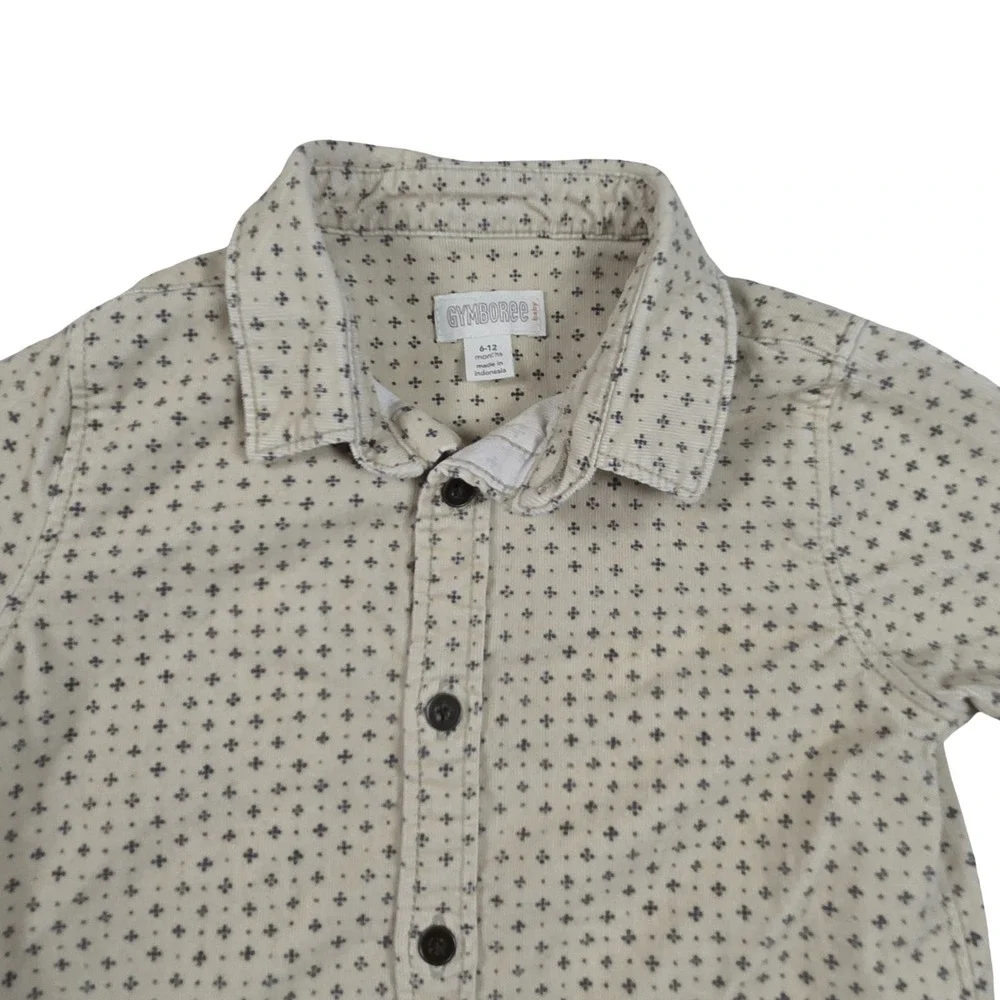 Gymboree Baby Boys Corduroy Button Down Shirt Cream Navy Cross Print 6-12 Months